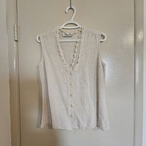 Chic Lace Trim Button-Down Blouse - Cream